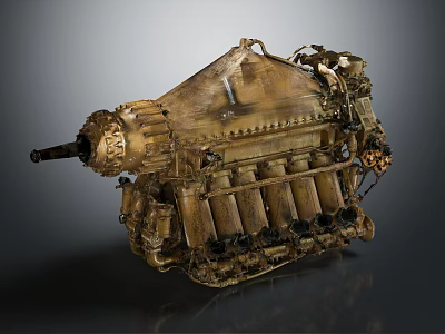 Vintage Metallic Engine With Multiple Cylinders Complex Structure Pipes And Detailed Components 3d model