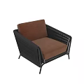 Contemporary Single Sofa With Black Rattan Frame And Brown Upholstered Cushion
