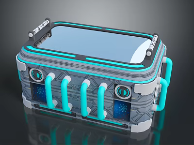 Modern Tech Equipment Storage Case With Transparent Lid Blue Gray Handle Straps And Circular Components 3d model