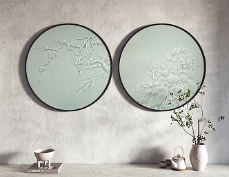 New Chinese Style Round Frame Painting Hanging Painting Decorative Painting 3d model