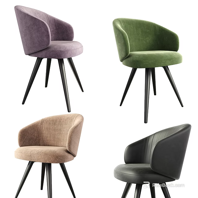 Modern Armchairs With Curved Backrest Various Colors And Black Slim Legs For Living Room 3d model 