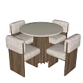 Modern Dining Table Set With Round Top Wooden Base And Fabric Upholstered Chairs