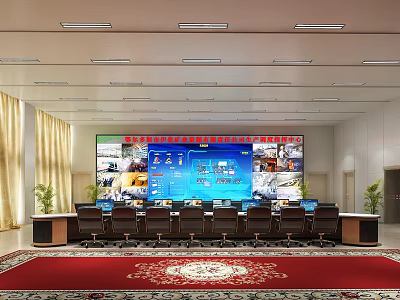 Efficient Monitoring Room Interior With Large Video Wall And Operator Workstations 3d model