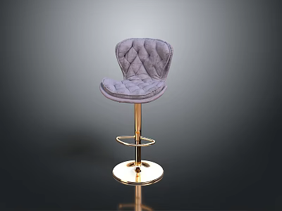Stylish Purple Velvet Tufted Bar Stool With Gold Metal Base And Modern Design 3d model
