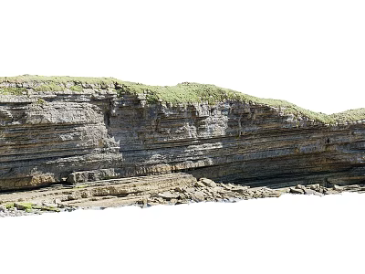 Natural Wood Stone Layered Rock Formation With Grassy Top And Textured Surface 3d model