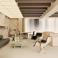 Modern Showroom Interior With Chairs Tables Beams And Large Windows 3d model