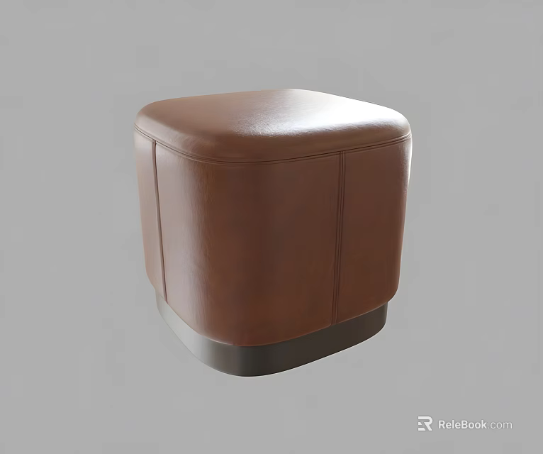 Elegant Brown Leather Square Stool With Modern Design And Dark Base 3d model