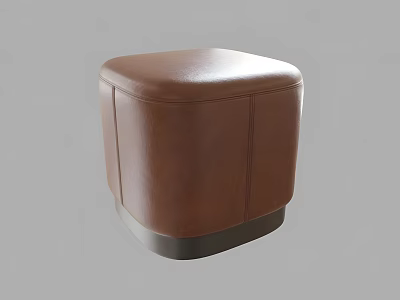 Elegant Brown Leather Square Stool With Modern Design And Dark Base 3d model