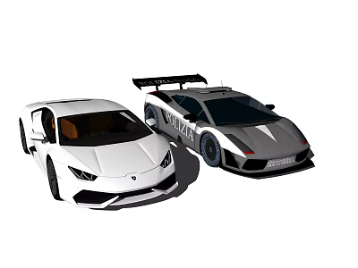 White and Gray Sports Cars With Sleek Design And Racing Rear Wing 3d model