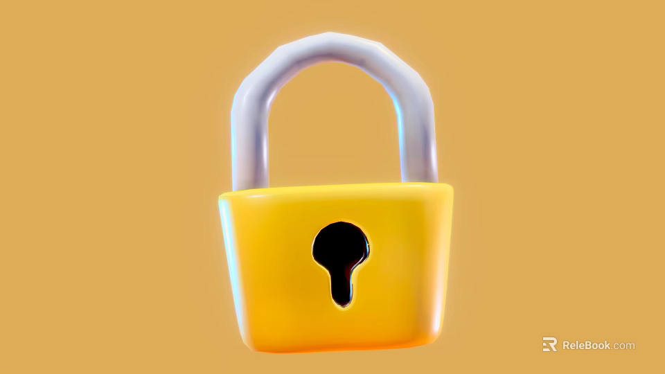Vibrant Yellow Padlock With Light Purple Shackle On Orange Background 3d model