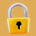 Vibrant Yellow Padlock With Light Purple Shackle On Orange Background 3d model