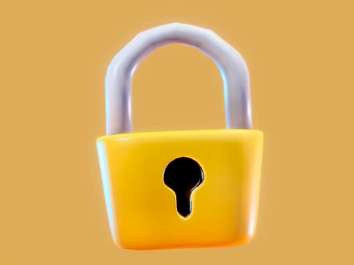 Vibrant Yellow Padlock With Light Purple Shackle On Orange Background 3d model