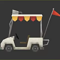 White Cart With Red Pink Number 7 Canopy Yellow Red Triangular Flags And Brown Seats