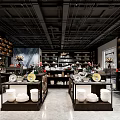 Spacious Elegant Modern Decorative Showroom With Porcelain Items Shelves And Marble Countertops