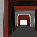 Traditional Ancient Chinese Gate With Grey Walls Red Columns Dragon Carvings And Plaque