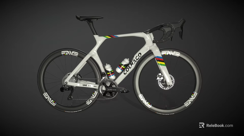 White Colnago Road Bicycle With Colorful Stripes And ENVE Wheels 3d model 