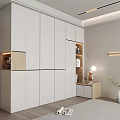 Modern White Wardrobe Design in Bedroom with Sleek Storage Cabinet Minimalist Lighting and Green Plant