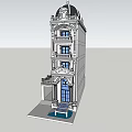 Elegant White Detached Villa With Tower Structure Ornate Decorations And Arched Doorway Surrounded by Trees