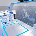 Modern Exhibition Booth With Sleek White Design And Blue Accent Lines
