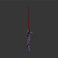 Scifi Character With Purple Body Green Yellow Details And Red Weapons In Dark Background