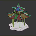 Chinese Traditional Pavilion With Multi Tiered Blue Roof Red Brown Eaves And White Hexagonal Base