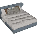 Double Bed with Gray Headboard White Comforter and Striped Solid Decorative Pillows 3d model