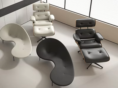 Modern White and Black Lounge Chairs with Ergonomic Design and Sleek Lines 3d model