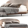 Modern Double Bed With Curved Upholstered Headboard And Plush Gray Throw Blanket 3d model