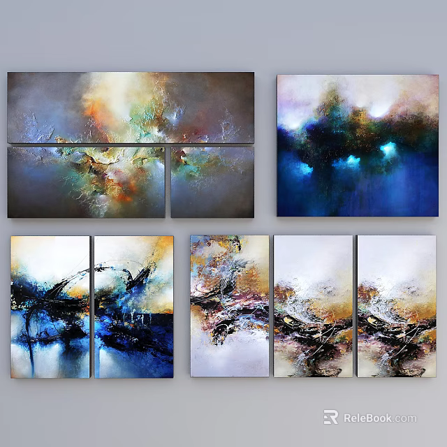 Abstract Modern Oil Paintings With Colorful Textures Multi Panel Canvas Wall Art 3d model 