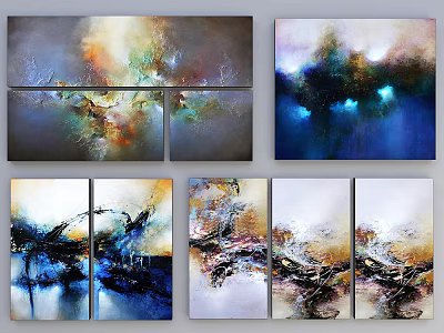 Abstract Modern Oil Paintings With Colorful Textures Multi Panel Canvas Wall Art 3d model
