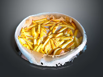 Golden Crispy French Fries Served On White Plate Ready To Eat 3d model