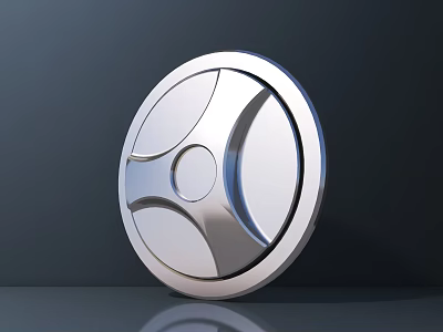 Shiny Silver Metallic Circular Disc With Symmetric Pattern Central Dot And Reflective Surface 3d model