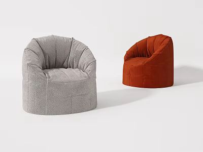 Stylish Soft Plush Bean Bag Chairs in Gray and Orange for Living Room 3d model