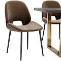 Dark Wood Dining Table Set With Diamond Tufted Brown Chairs And Gold Metal Legs