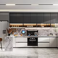Modern Kitchen Interior With Gray And White Cabinets Marble Countertops And Island