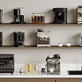 Various Coffee Machines And Makers Display On Kitchen Shelf For Home Barista