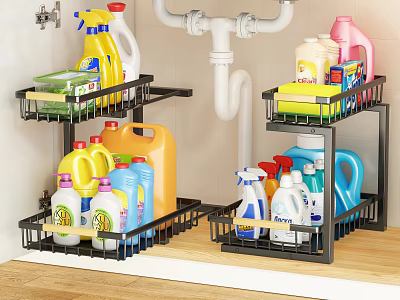 Black Metal Multi Tier Under Sink Storage Shelf for Organized Cleaning Supplies 3d model