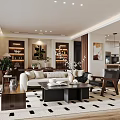Modern Living And Dining Room Interior Design With Sofa Coffee Table TV And Wooden Accents