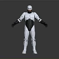 Silver And Black Robot With Metallic Armor In Standing Pose Arms Outstretched Gray Gradient Background 3d model