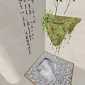 Karesansui Dry Landscape Interior With Large Stone Sand And Hanging Plant