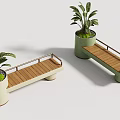 Stylish Outdoor Wooden Bench With Built In Planter And Green Potted Plants For Patio Garden