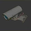 Silver Metal Surveillance Camera With Blue Lens And Mounting Bracket 3d model