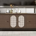 Modern Wooden TV Stand With Lattice Doors Decorative Vases And Pampas Grass