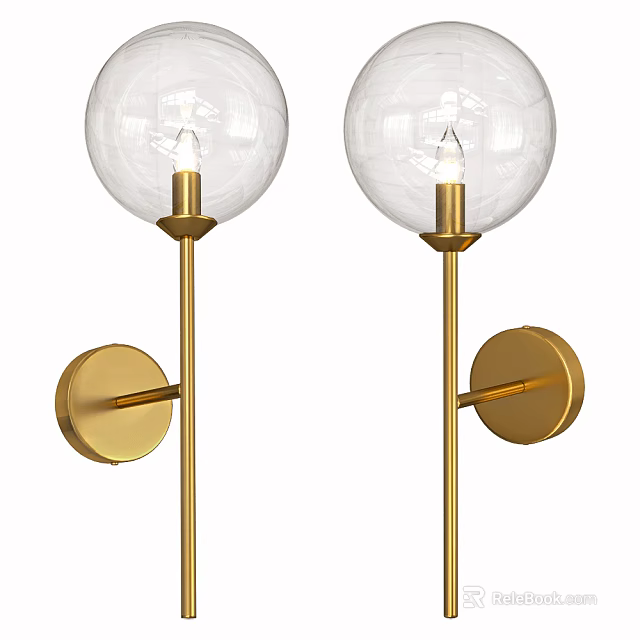Modern Brass Wall Lamps With Transparent Glass Globe And Circular Base 3d model 
