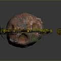 Large Red Natural Stone And Wood Components With Yellow Industrial Machinery