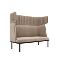 Pair of Beige Two Seater Sofas with Vertical Tufted Backrest and Black Legs 3d model