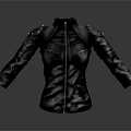 Black Leather Jacket With Shoulder Armor And Front Cutout Zipper Design 3d model