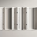White Modern Interior Window Shutters With Open Design On Wall 3d model