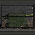 Brick Wall Area With Green Trash Bin Caution Tape Barricade Traffic Cone And Ground Debris