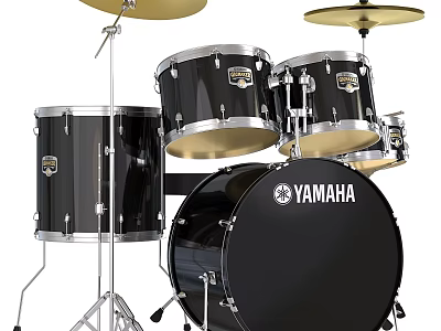 Professional Yamaha Black Drum Set with Cymbals and Bass Drum Components 3d model